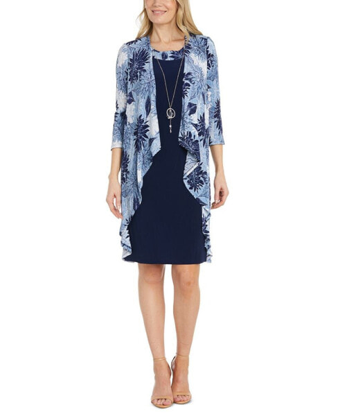 Women's Flyaway-Airbrush Puff-Print Jacket & Necklace Dress