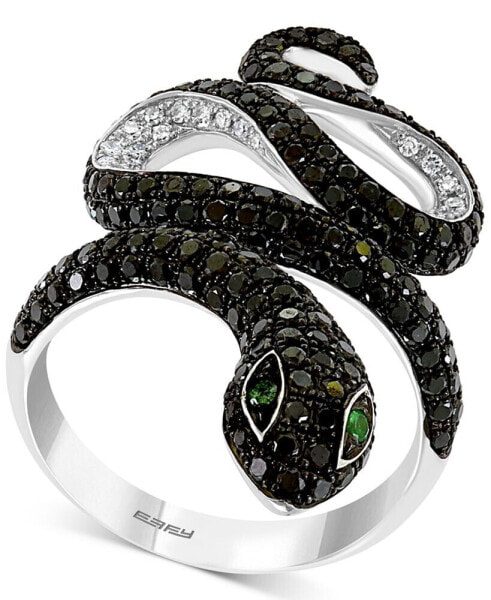EFFY® Diamond (1-5/8 ct. t.w.) & Emerald Accent Snake Ring in 14k White Gold