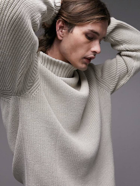 Topman fisherman roll neck jumper in stone