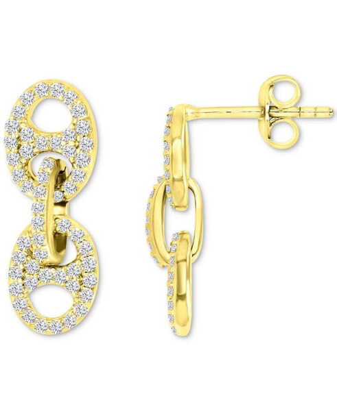 Cubic Zirconia Pavé Mariner Link Drop Earrings in 14k Gold-Plated Sterling Silver