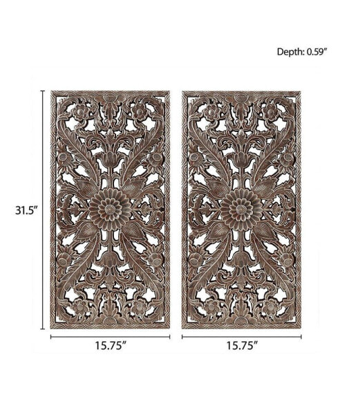 Botanical Panel Distressed Carved Wood 2-Piece Wall Decor Set