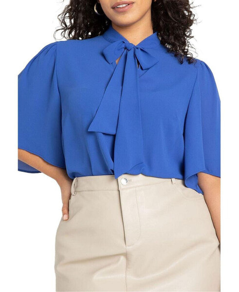 Plus Size Bow Blouse With Flutter Sleeve
