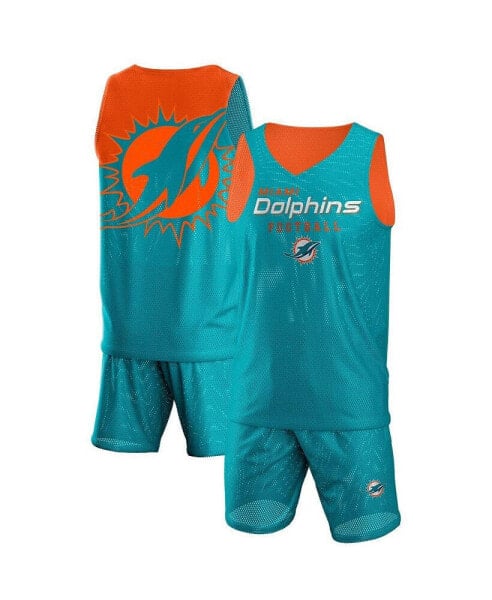 Men's Aqua Miami Dolphins Colorblock Mesh V-Neck and Shorts Set
