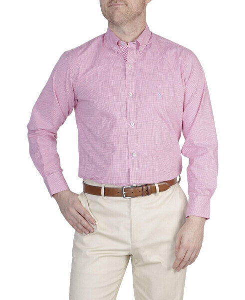 Men's Mini Gingham Cotton Stretch Long Sleeve Shirt