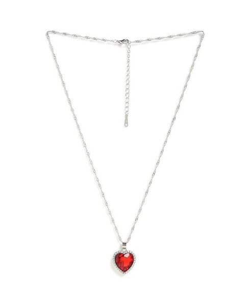 Women's Red Heart Stone Pendant Necklace