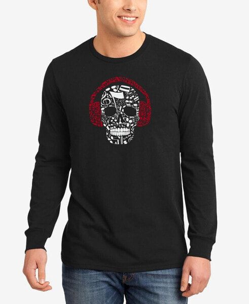 Men's Music Notes Skull Word Art Long Sleeves T-shirt