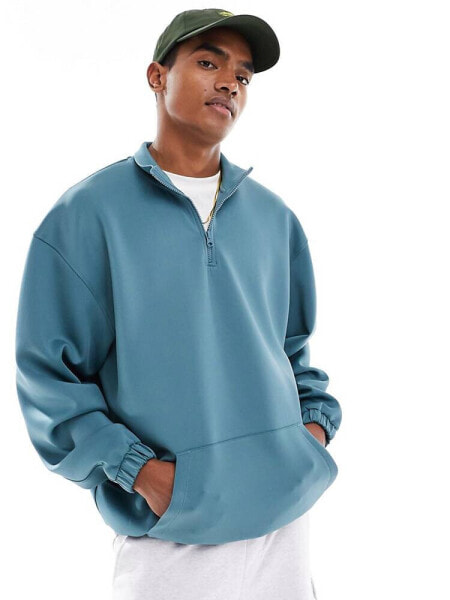 ASOS DESIGN oversized half zip scuba sweatshirt in teal