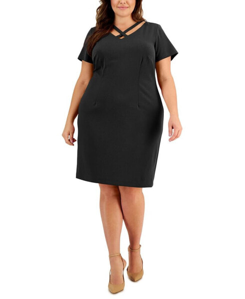 Plus Size Cross-Front Sheath Dress