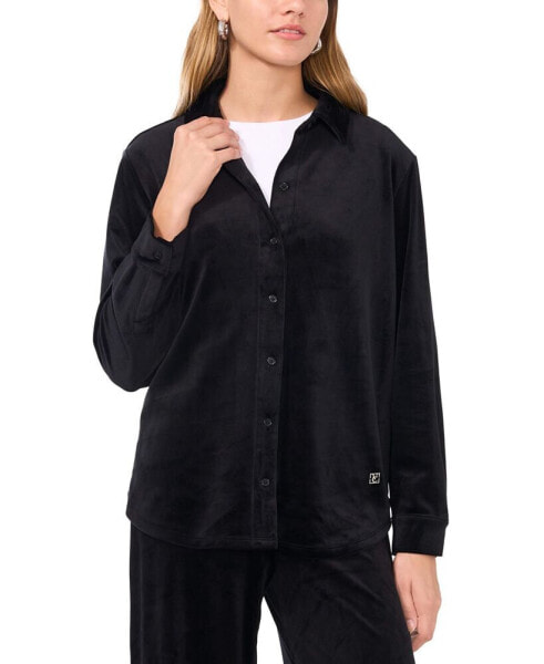 Women's Velour Button-Front Top