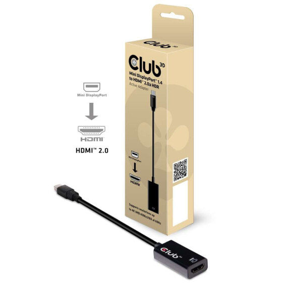 Club 3D Mini DisplayPort 1.4 to HDMI 2.0b HDR Active Adapter - Min iDisplayPort 1.4 - HDMI 2.0b - Black