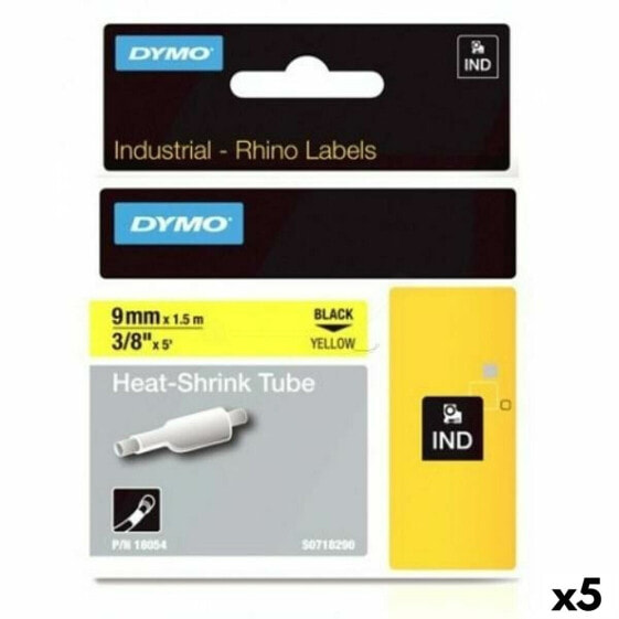 Laminated Tape for Labelling Machines Rhino Dymo ID1-9 Yellow Black 9 x 1,5 mm (5 Units)