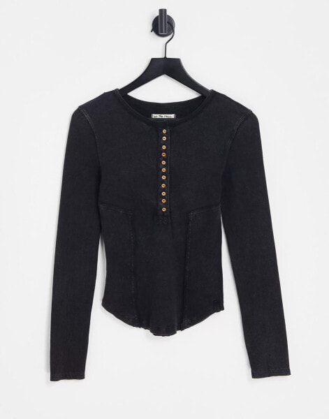 Free People mareera henley long sleeve top in acid black