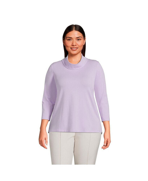 Plus Size 3/4 Sleeve Light Weight Jersey Cowl Neck Top