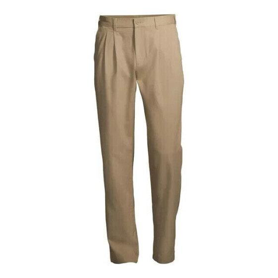 George Pleated Front Wrinkle Resistant Pants Men 48x32 Beige Pull On Stain Proof