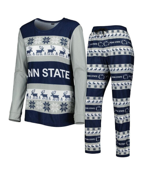 Women's Navy Penn State Nittany Lions Ugly Long Sleeve T-shirt and Pajama Pants Sleep Set