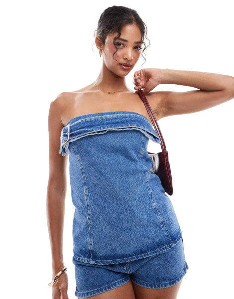 ASOS DESIGN denim buckle top in bleach