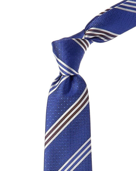 Canali Blue Stripe Silk Tie Men's Blue Os