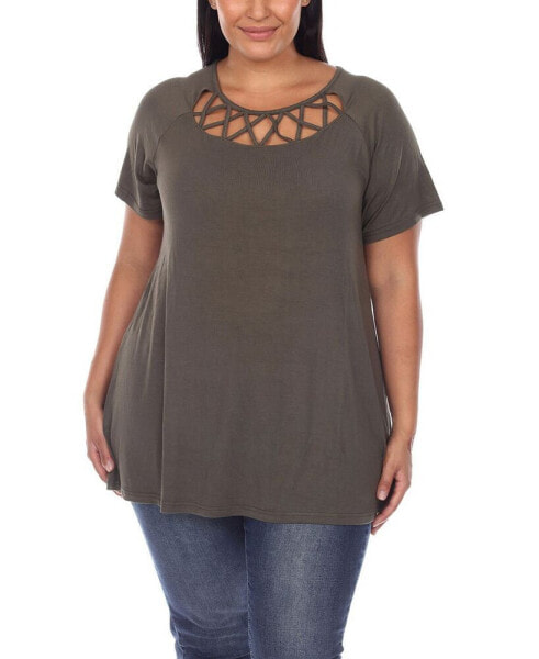 Plus Size Crisscross Cutout Short Sleeve Top