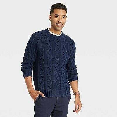 Men's Cable Knit Pullover Sweater - Goodfellow & Co Navy Blue M