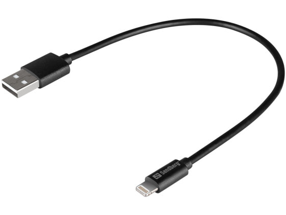 SANDBERG USB>Lightning MFI 0.2m Black - 0.2 m - Lightning - USB A - Male - Male - Black