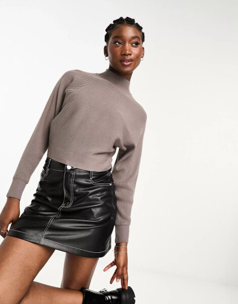 New Look high neck ribbed cropped jumper in mink