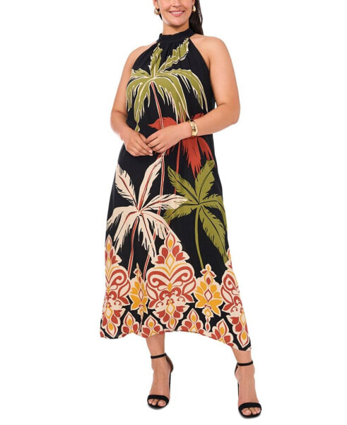 Plus Size Printed Halter Sleeveless Maxi Dress