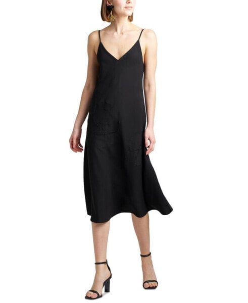 Women's V-Neck Sleeveless Scuba Crepe Midi Dress