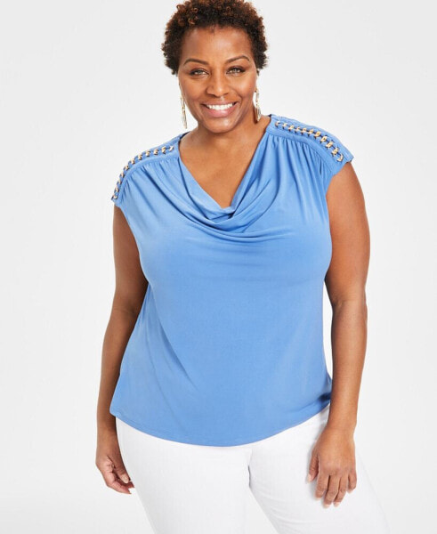 Plus Size Laced-Chain-Shoulder Top, Created for Macy's