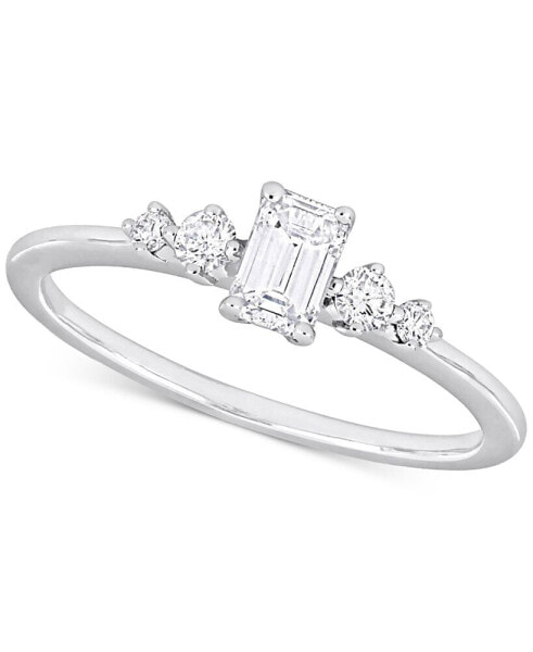 Diamond Emerald- & Round-Cut Three Stone Engagement Ring (1/2 ct. t.w.) in 14k White Gold