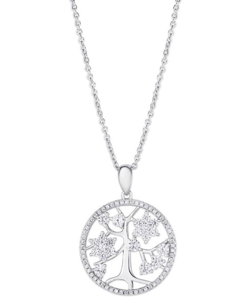 Cubic Zirconia Tree of Life Pendant Necklace in Silver Plate