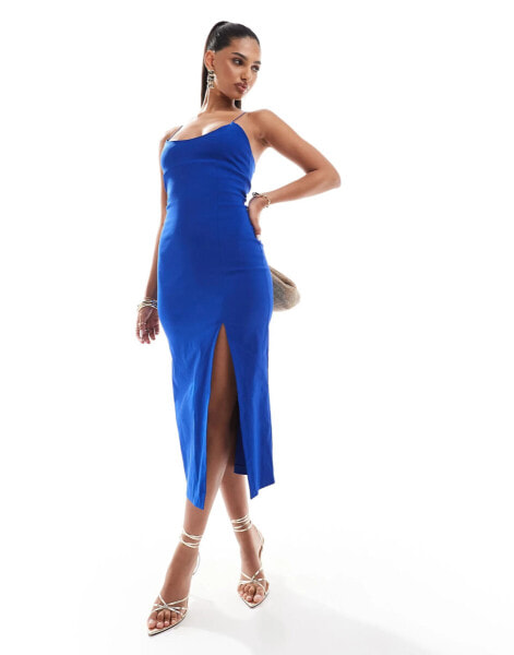 Vesper cross back strap midaxi dress in cobalt