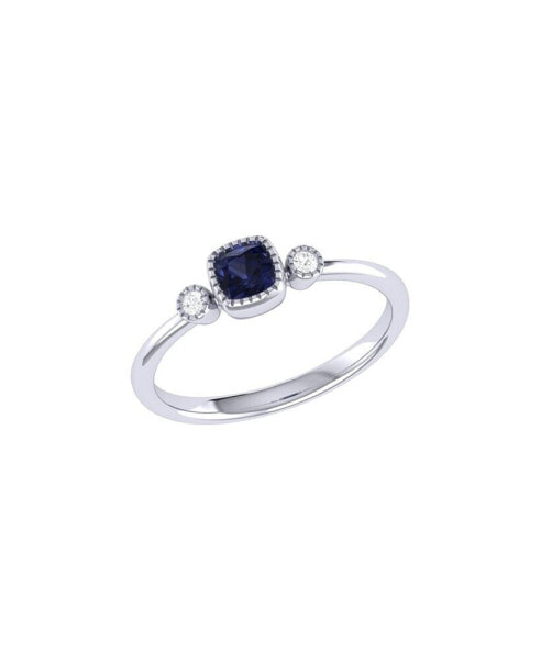 Cushion Cut Sapphire Gemstone, Natural Diamonds Birthstone Ring in 14K White Gold
