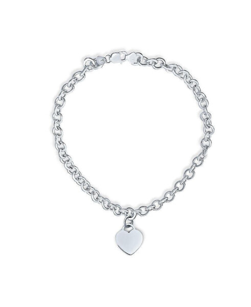 Personalized Substantial Solid Link Heart Shape Tag Charm Bracelet Necklace 16" For Women .925 Sterling Silver Customizable
