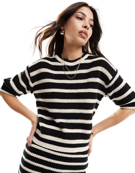 Vero Moda textured knitted stripe jumper co-ord in mono