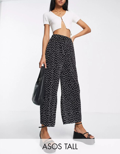 ASOS DESIGN Tall plisse wide leg trouser culottes in mono spot