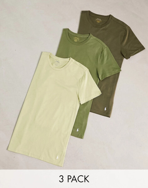 Polo Ralph Lauren loungewear 3 pack t-shirts in olive green with pony logo