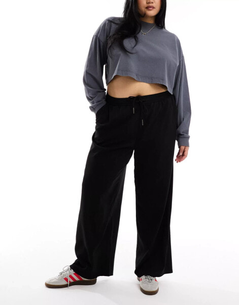 Noisy May Curve drawstring wide leg trousers in black