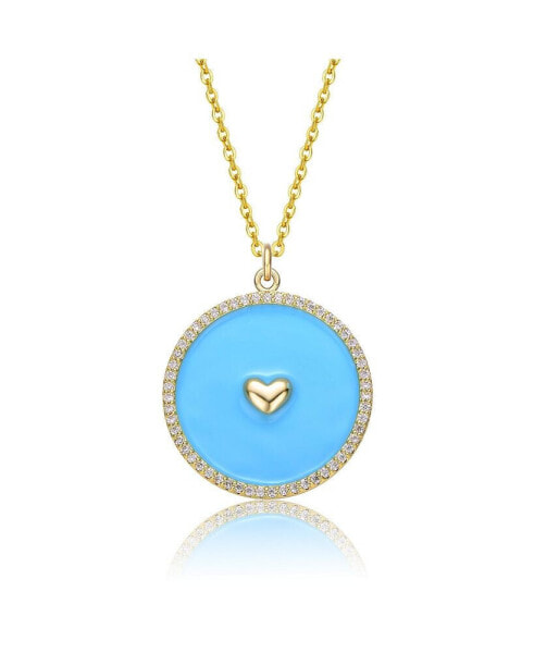 Kids 14k Yellow Gold Plated with clear Cubic Zirconia and Colored Enamel Round Pendant Necklace