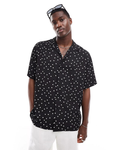 ASOS DESIGN relaxed revere shirt with polka dot print in black