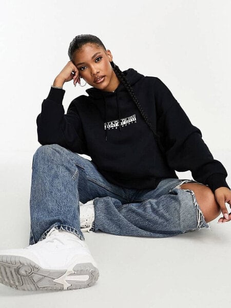 Napapijri Box logo oversized fleece hoodie in black