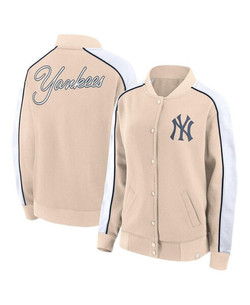 Women's Tan New York Yankees Luxe Lounge Full-Snap Jacket