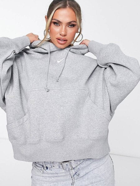 Nike mini swoosh over-oversized pullover hoodie in grey and sail