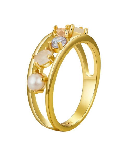 Cubic Zirconia, Faux Opal and Imitation Pearl Ring