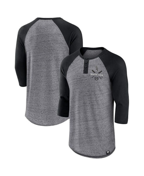 Men's Heathered Gray, Black Chicago White Sox Iconic Above Heat Speckled Raglan Henley 3/4 Sleeve T-shirt