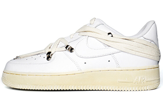 【定制球鞋】 Nike Air Force 1 Low 合成革 纯白 五芒星 绑带 不对称层叠 低帮 板鞋 女款 米白色 / Кроссовки Nike Air Force 1 Low DD8959-100