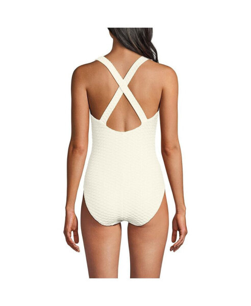 Women's Texture Chlorine Resistant X-Back High Leg Tugless One Piece Swimsuit