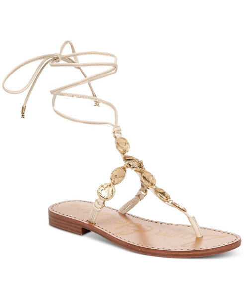 Deidre Coin Embellished Tie-Up Thong Sandals