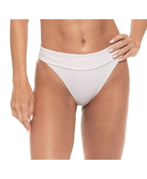 Women's Lace Overlay High Cut Banded Bikini Bottom