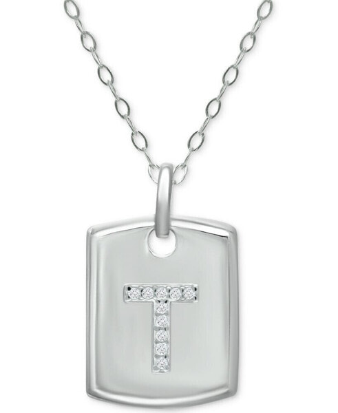 Cubic Zirconia Initial Dog Tag Pendant Necklace in Sterling Silver, 16" + 2" extender, Created for Macy's