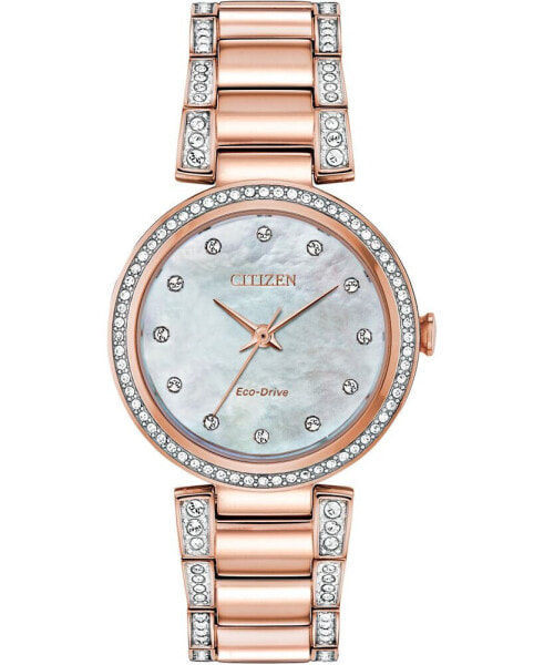 Eco-Drive Women's Silhouette Pink Gold-Tone Stainless Steel & Crystal Bracelet Watch 28mm